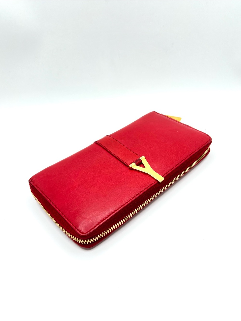 Authentic SAINT LAURENT YSL Calfskin Red Leather Zip Long Wallet - Picture 3 of 10
